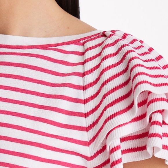 Express Pink and White Flutter Sleeve Fitted Tee - Picture 2 of 9